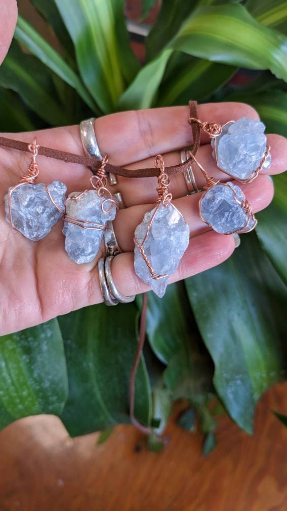 Celestite Crystal Wire Wrapped Pendant