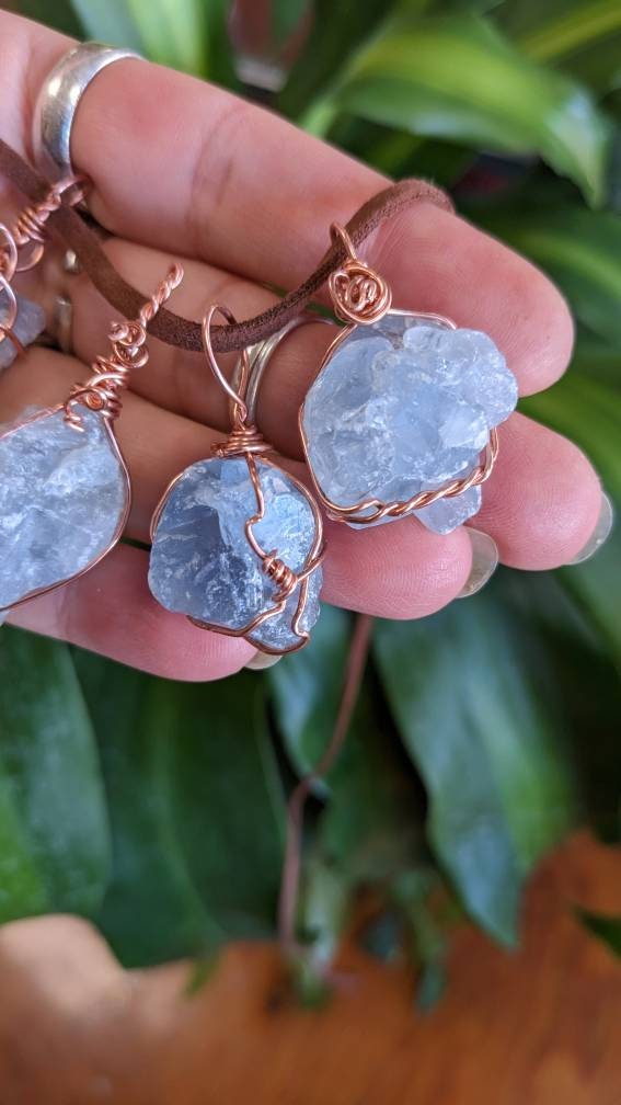 Celestite Crystal Wire Wrapped Pendant