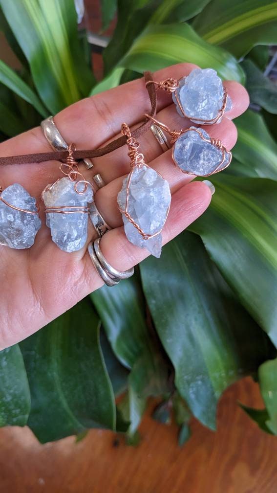 Celestite Crystal Wire Wrapped Pendant