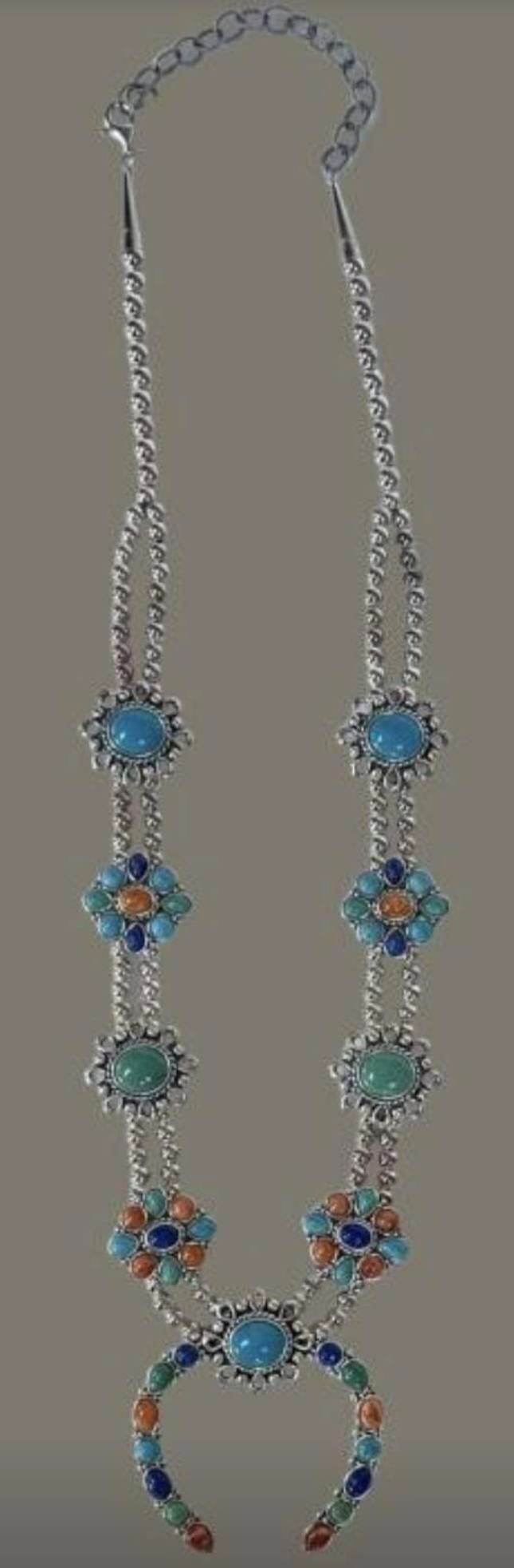 Sterling Silver Turquoise Lapis Spiny Oyster Squash Blossom, Vintage Carolyn Pollack