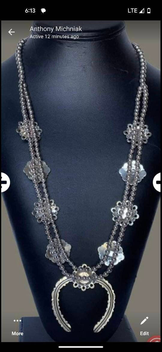 Sterling Silver Turquoise Lapis Spiny Oyster Squash Blossom, Vintage Carolyn Pollack