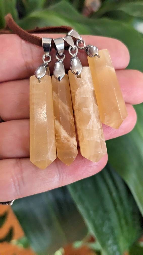 Polished Yellow Calcite  Crystal Point Necklace