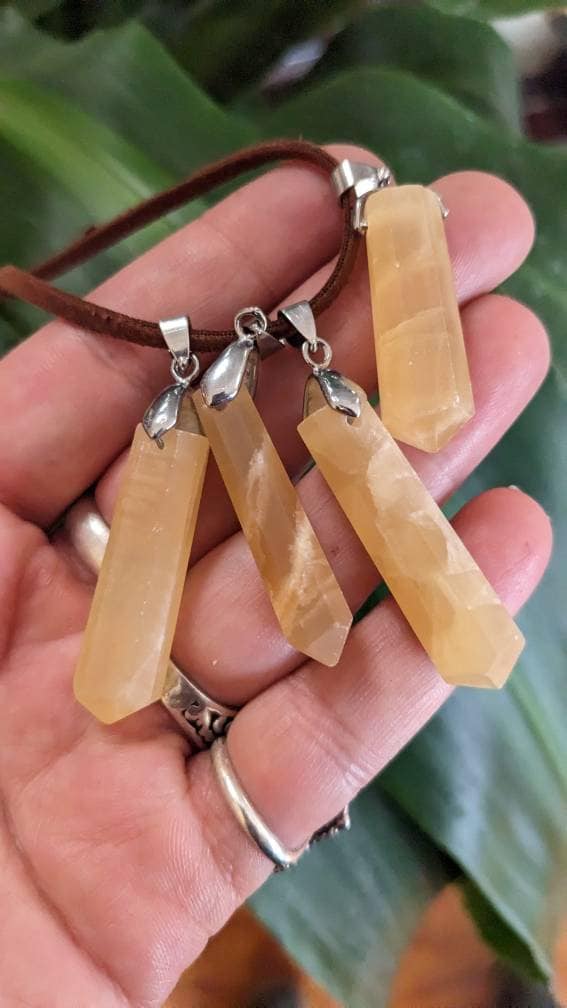 Polished Yellow Calcite  Crystal Point Necklace