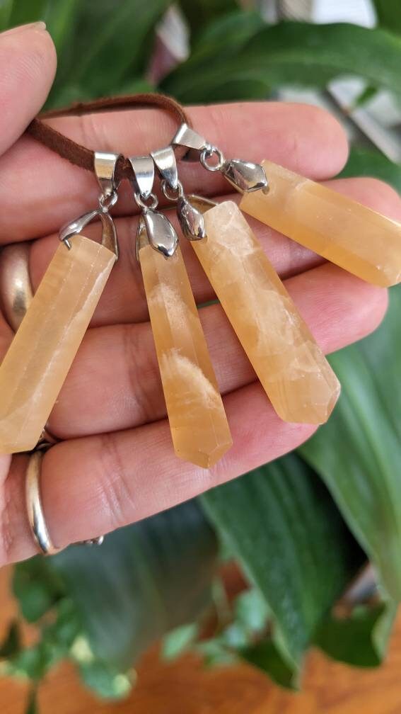 Polished Yellow Calcite  Crystal Point Necklace