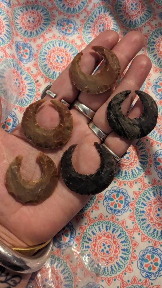 Carved Stone Agate Crescent Moon