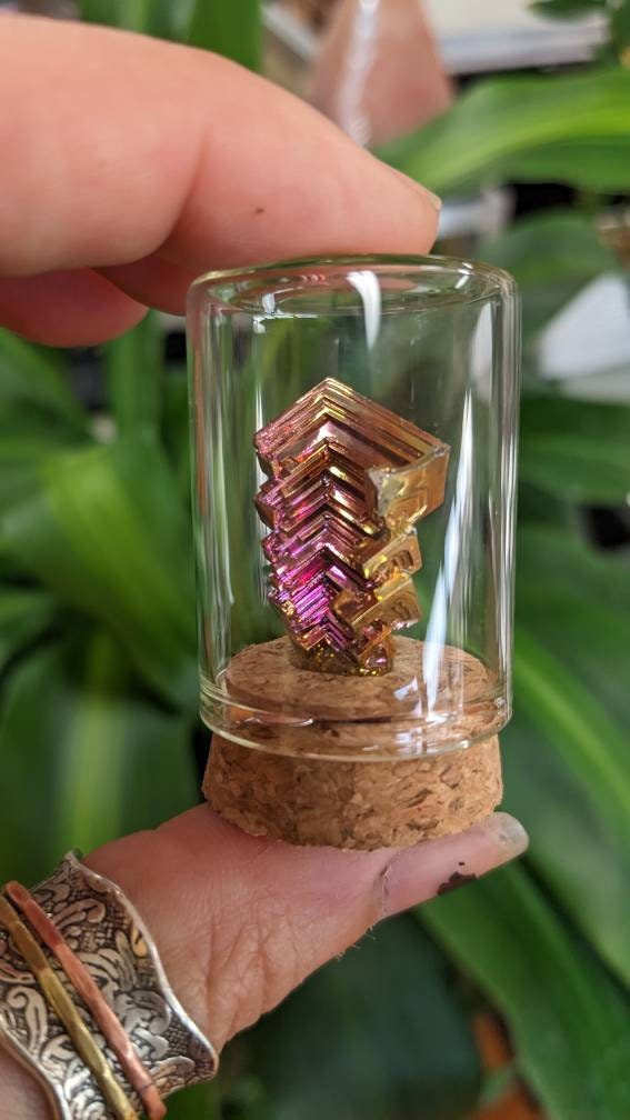 Bismuth Metal Crystal in Glass Jar, Atomic Element Number 83