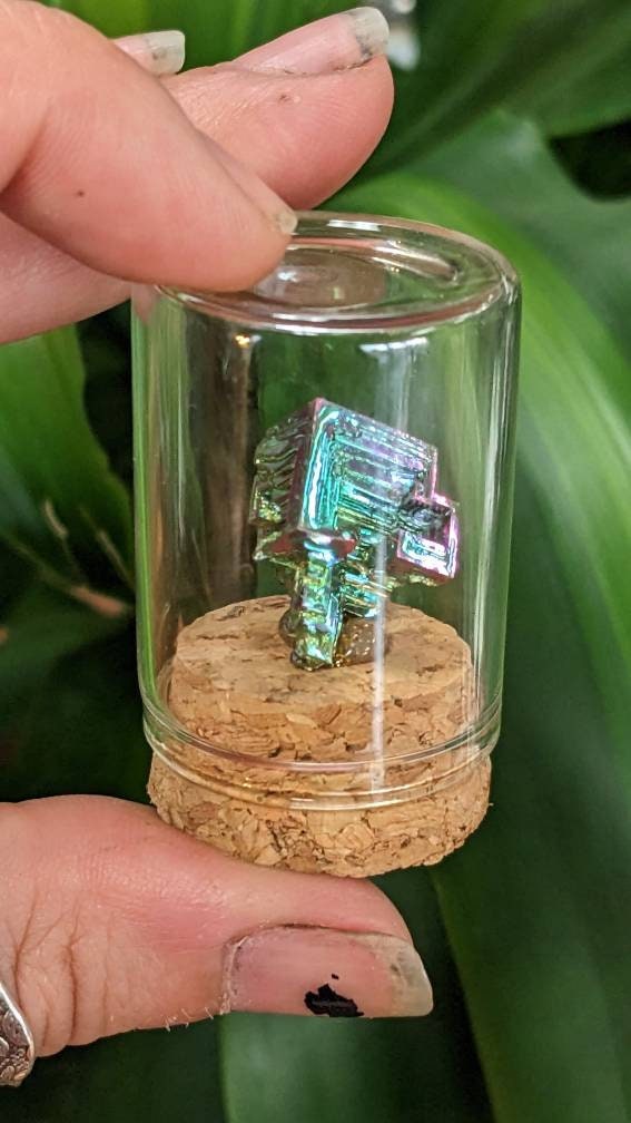 Bismuth Metal Crystal in Glass Jar, Atomic Element Number 83