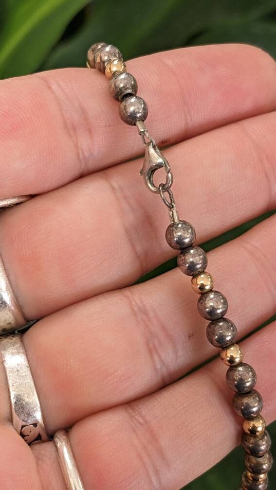 Big Star Diopside w Fire Agate, Signed 14k Gold and Sterling Silver Pendant on Heavy Beaded Sterling Chain