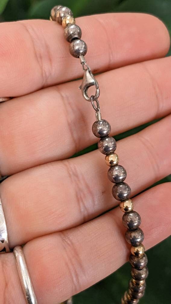 Big Star Diopside w Fire Agate, Signed 14k Gold and Sterling Silver Pendant on Heavy Beaded Sterling Chain