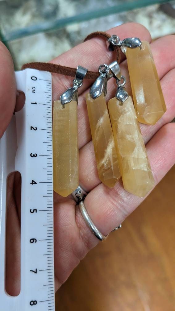 Polished Yellow Calcite  Crystal Point Necklace