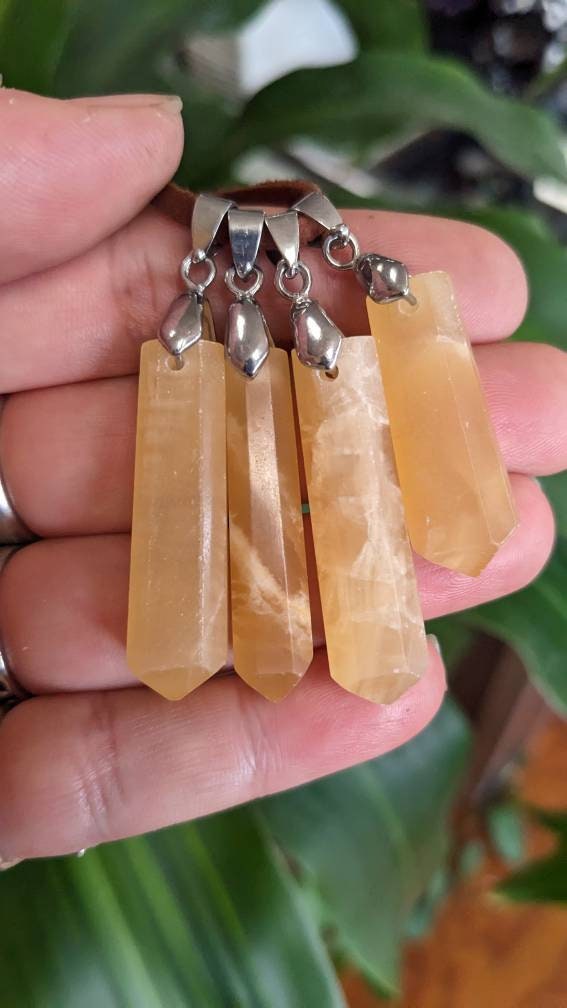 Polished Yellow Calcite  Crystal Point Necklace