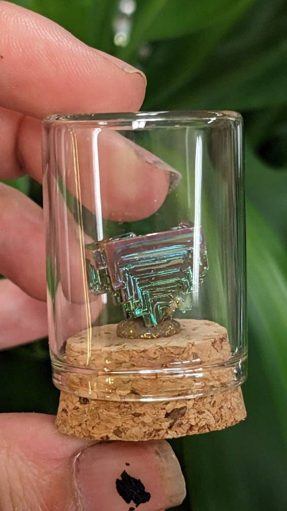 Bismuth Metal Crystal in Glass Jar, Atomic Element Number 83