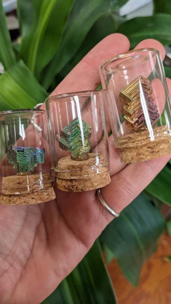 Bismuth Metal Crystal in Glass Jar, Atomic Element Number 83