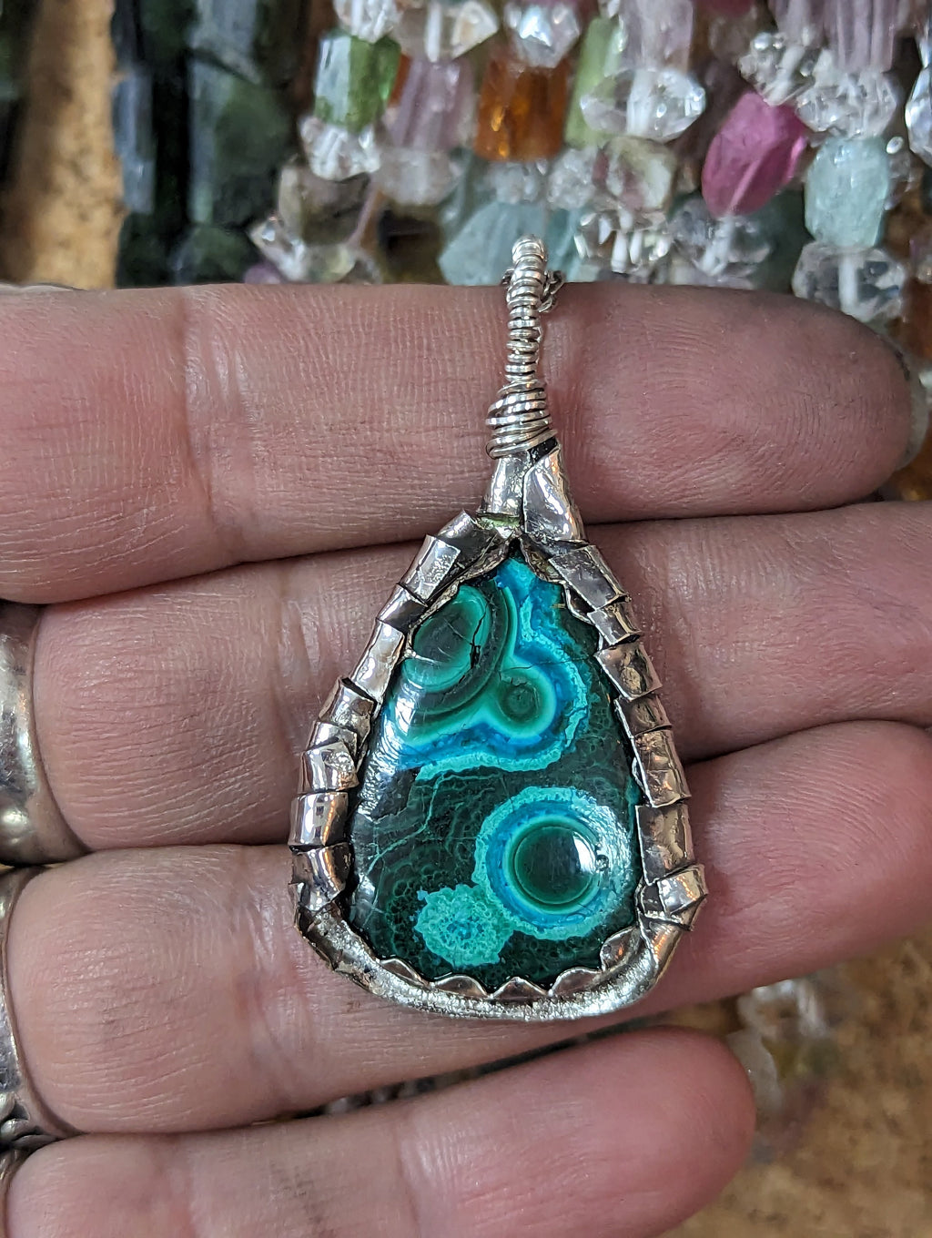 Chrysocolla Gem Silica Malachite Sterling Silver Handmade Necklace