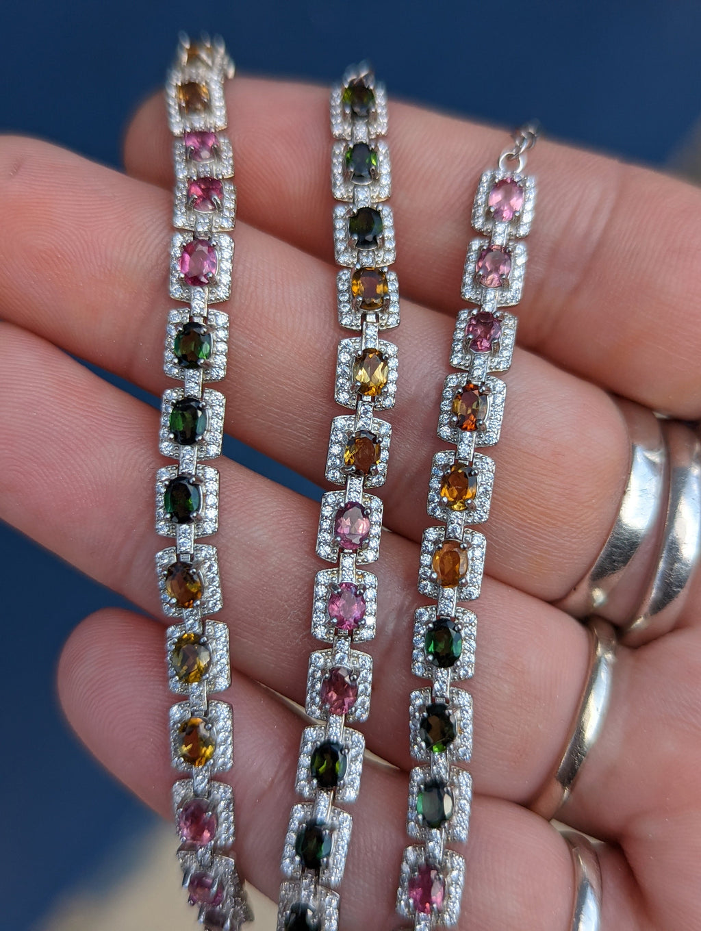 Sterling Silver Tourmaline and CZ Bracelet