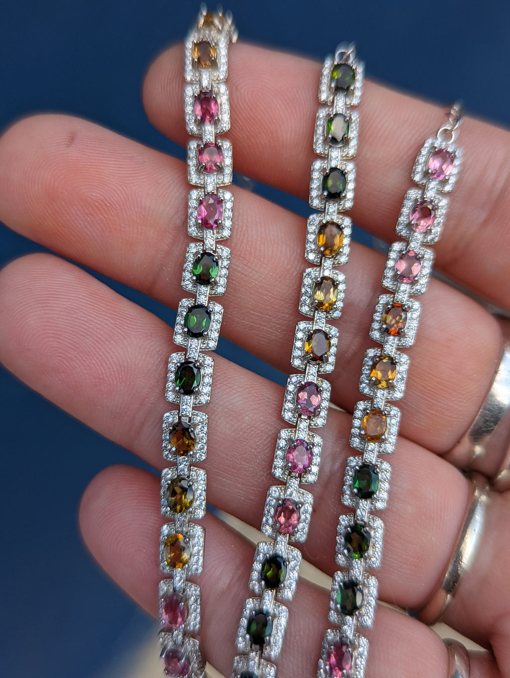 Sterling Silver Tourmaline and CZ Bracelet