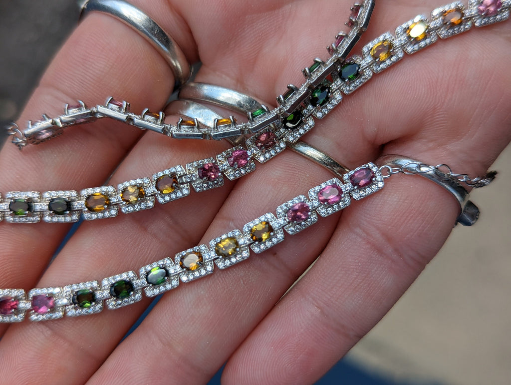 Sterling Silver Tourmaline and CZ Bracelet