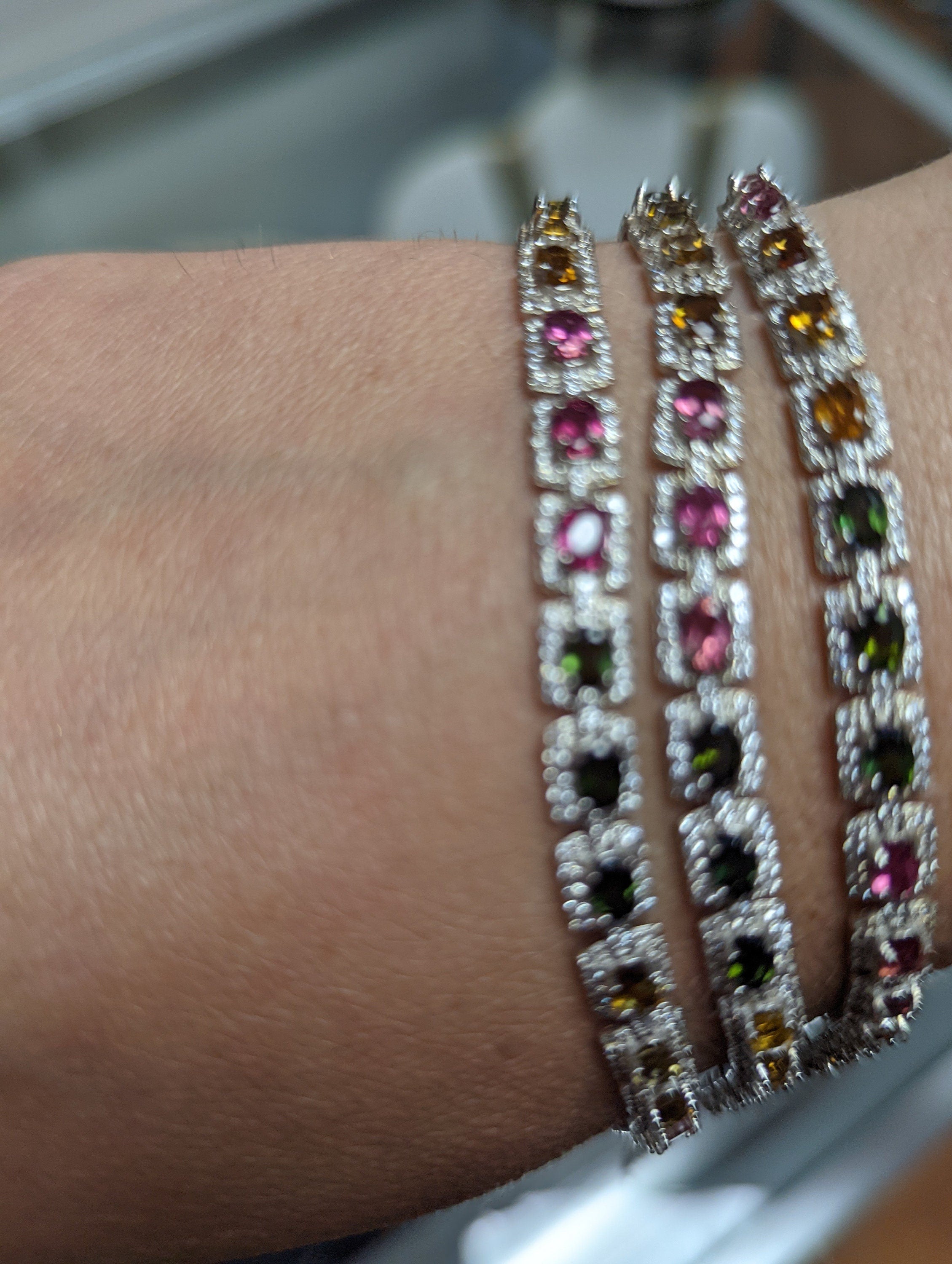 Sterling Silver Tourmaline and CZ Bracelet