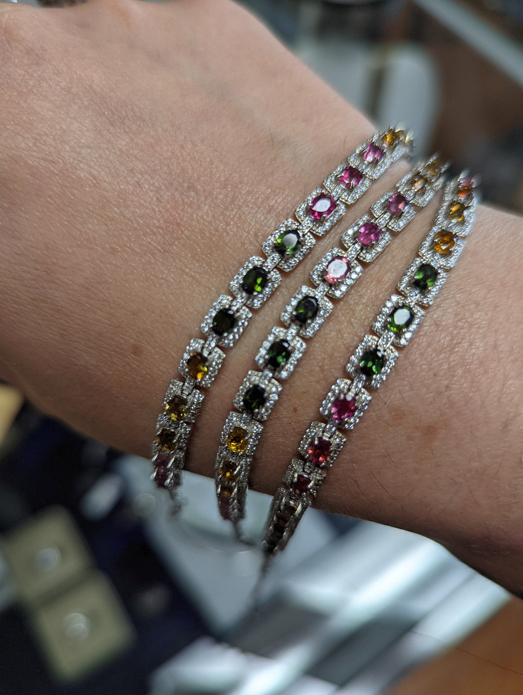 Sterling Silver Tourmaline and CZ Bracelet