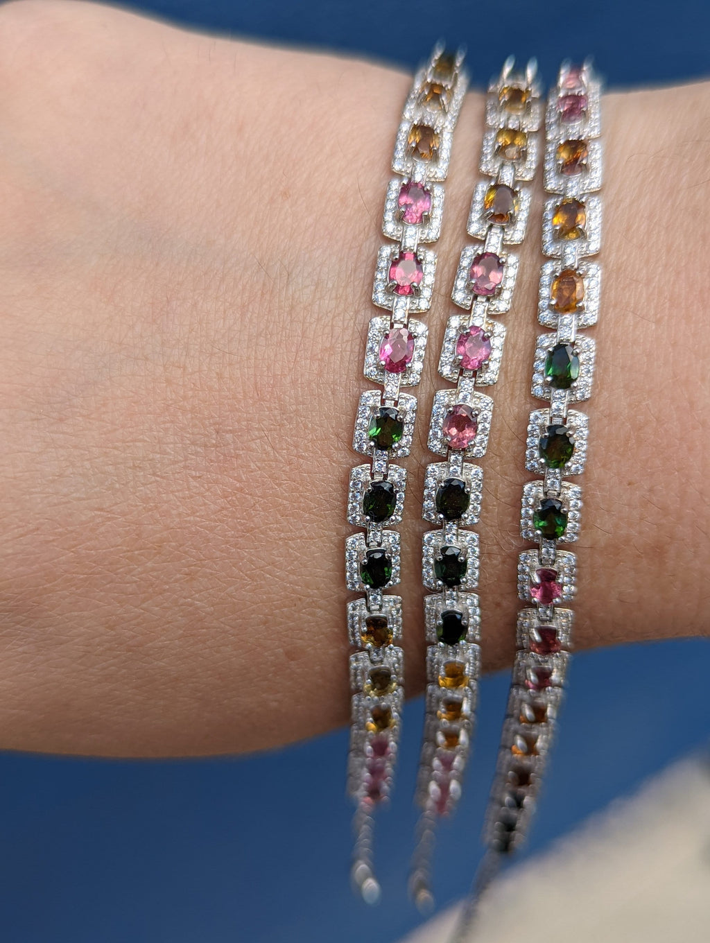 Sterling Silver Tourmaline and CZ Bracelet