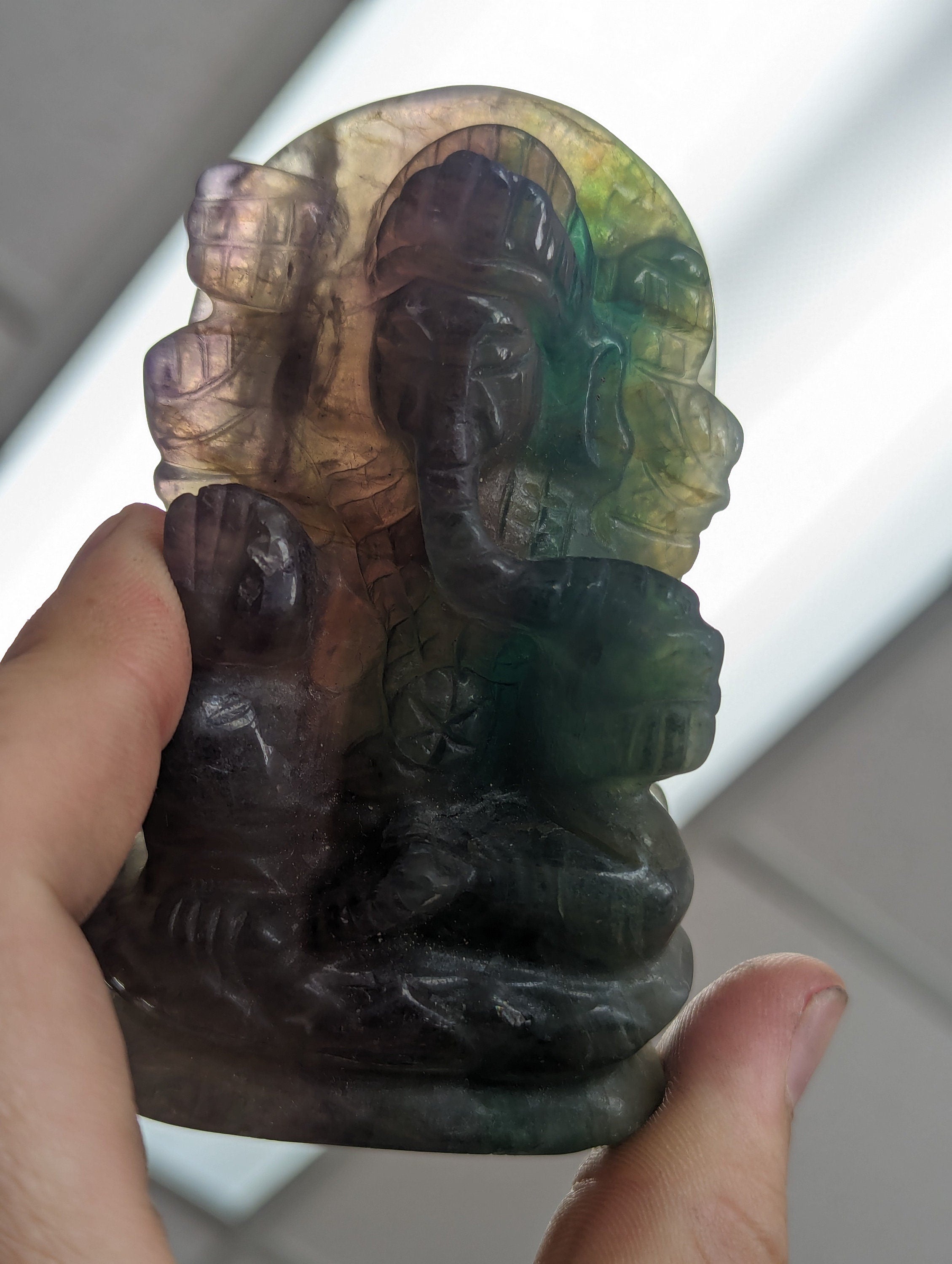 Multicolored Fluorite Ganesha Stone Carving