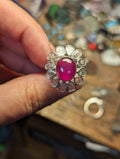 Epic Diamond Slices and Ruby Flower Sterling Silver Ring size 7