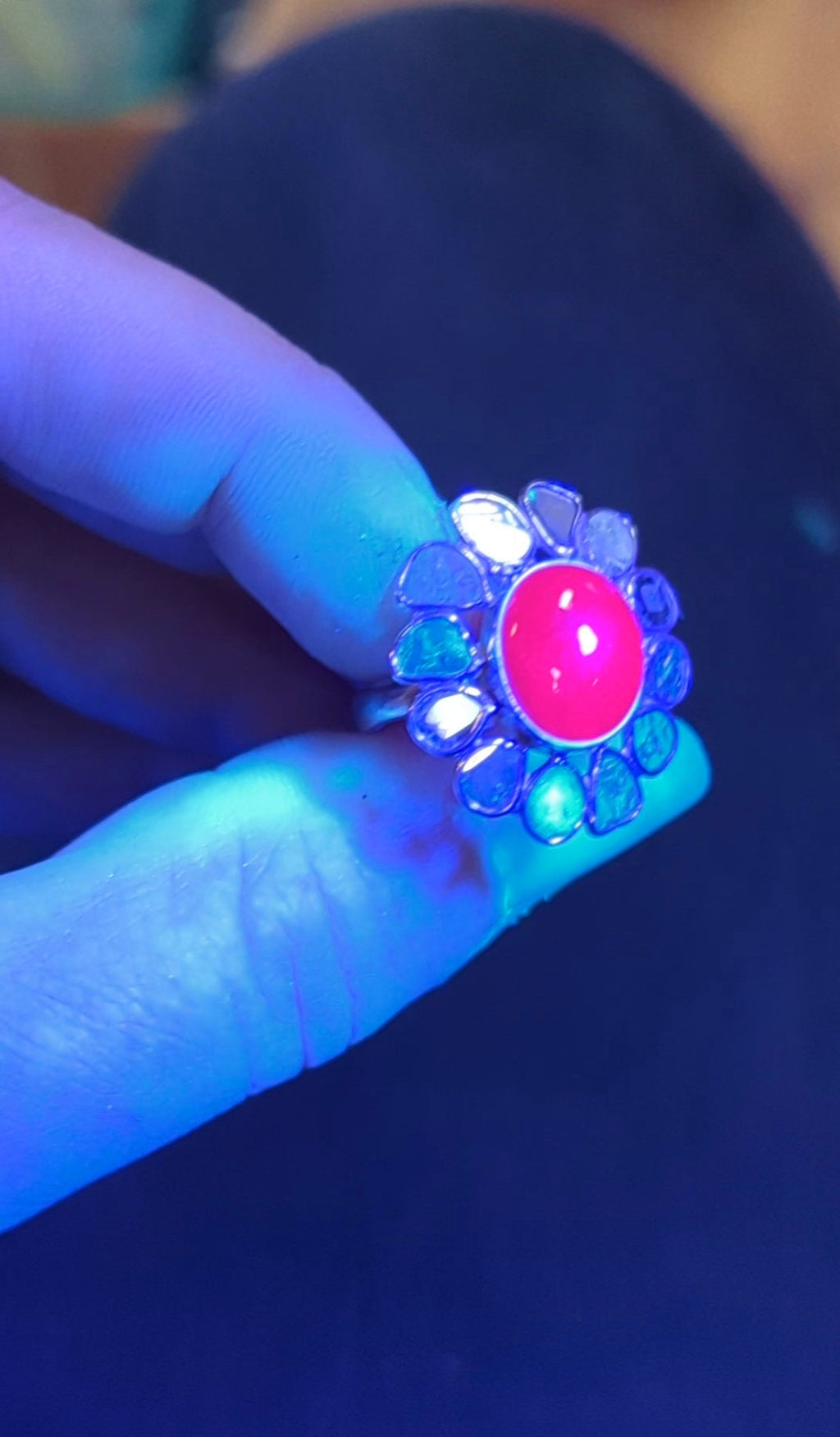 Epic Diamond Slices and Ruby Flower Sterling Silver Ring size 7
