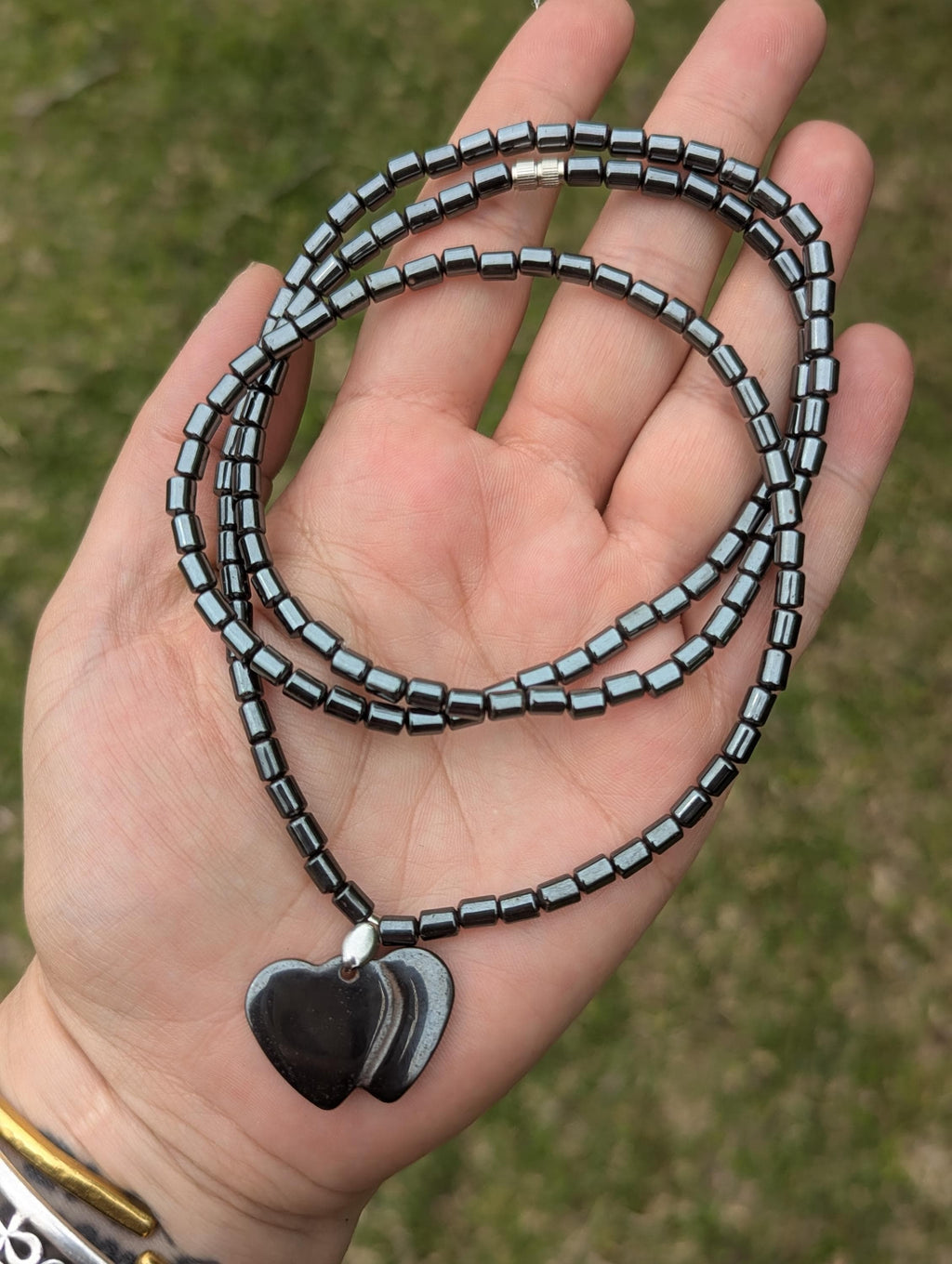 Hematite Double Twin Heart Beaded Necklace