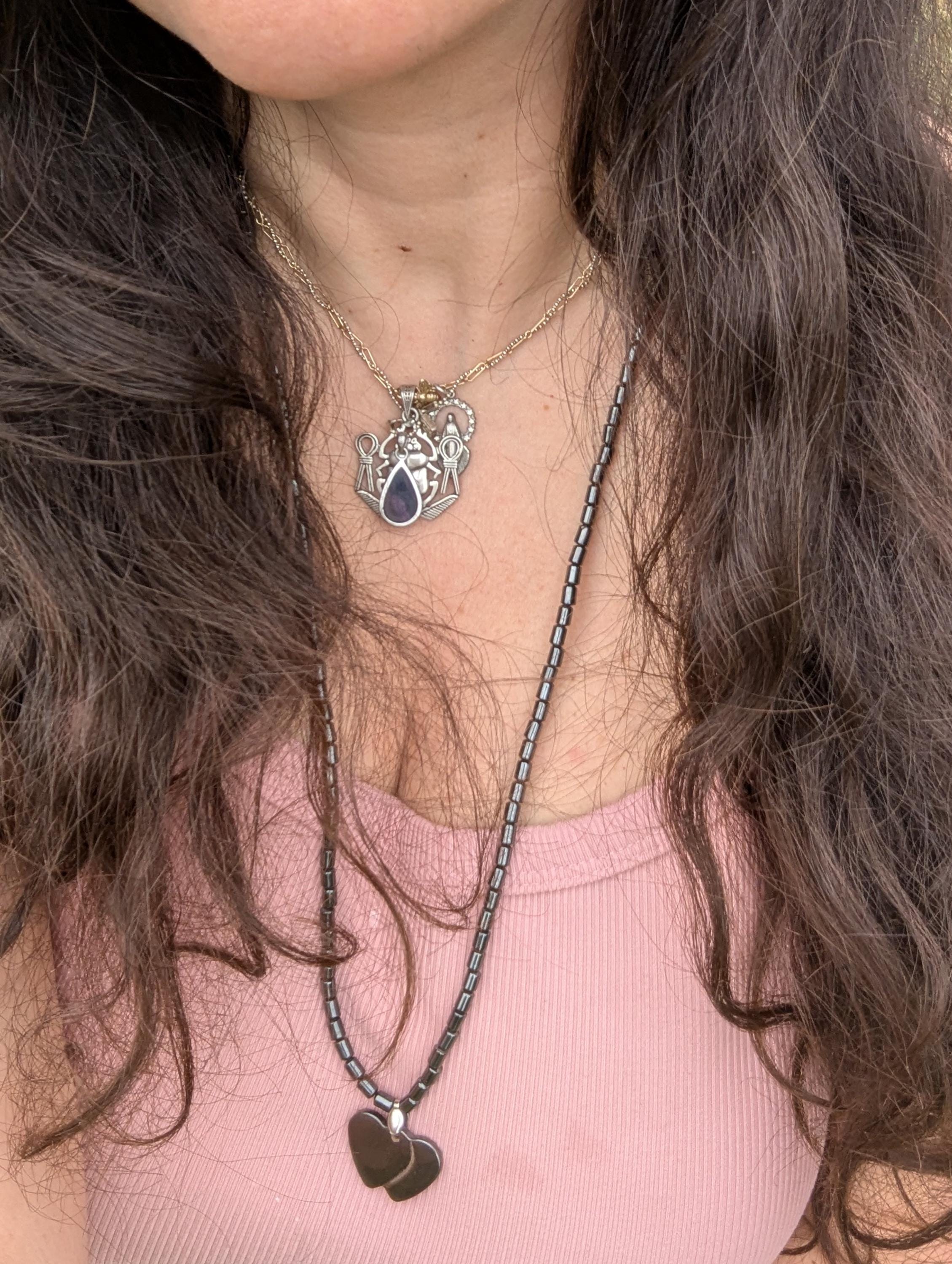 Hematite Double Twin Heart Beaded Necklace